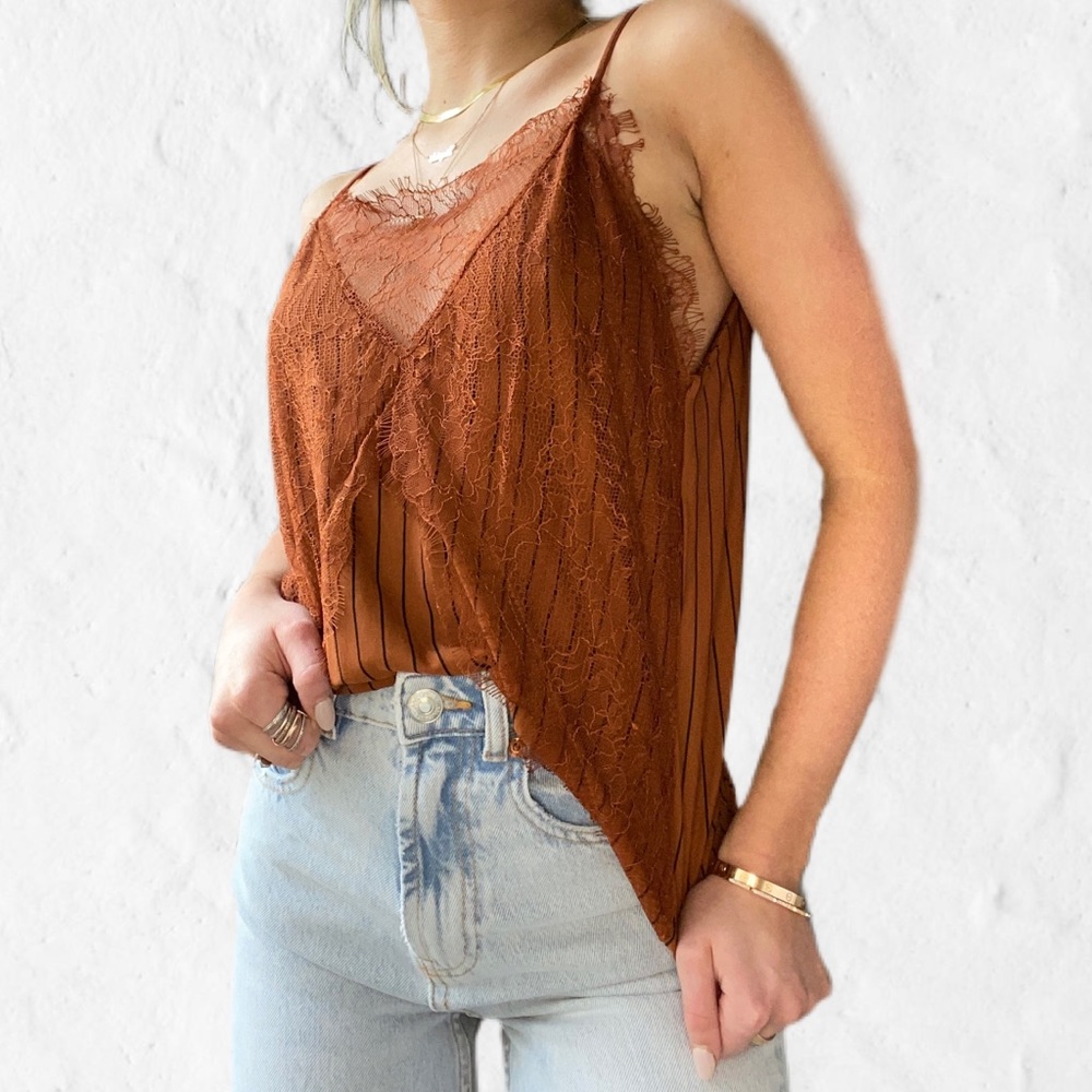 PINSTRIPE LACE CAMI